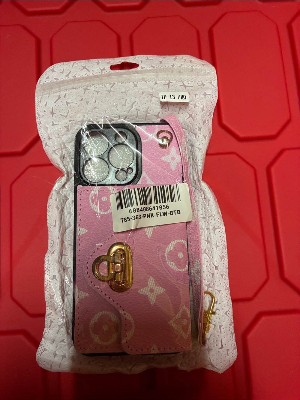 Pink Designer-Style Wallet Phone Case for iPhone 13 Pro